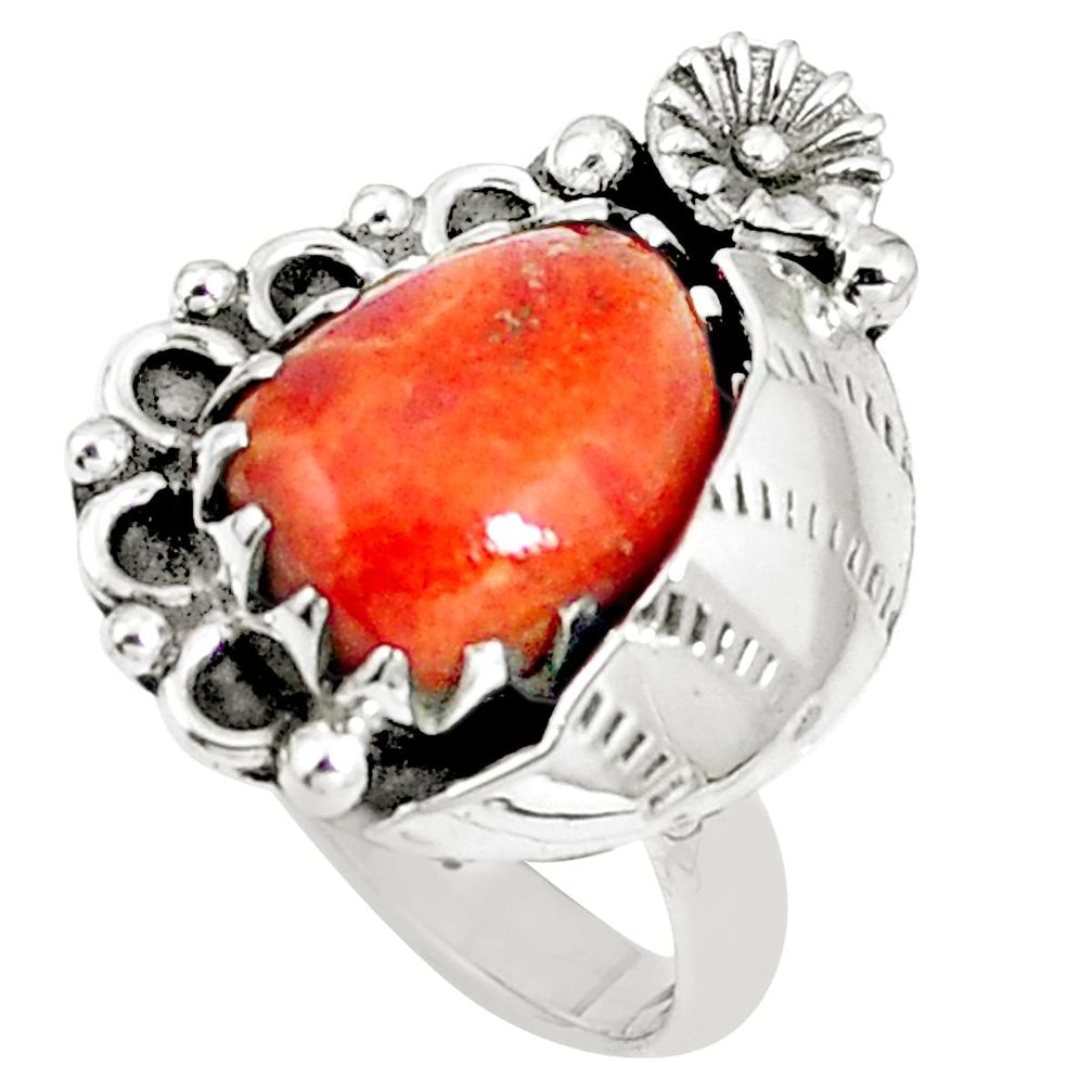 Red copper turquoise 925 sterling silver flower ring size 8 m76526