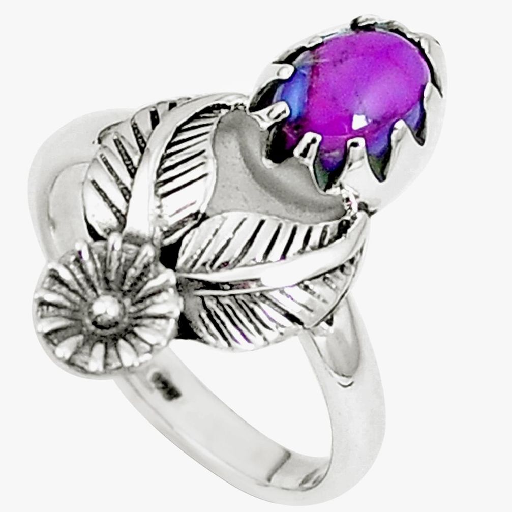 Purple copper turquoise 925 sterling silver flower ring size 7 m76567