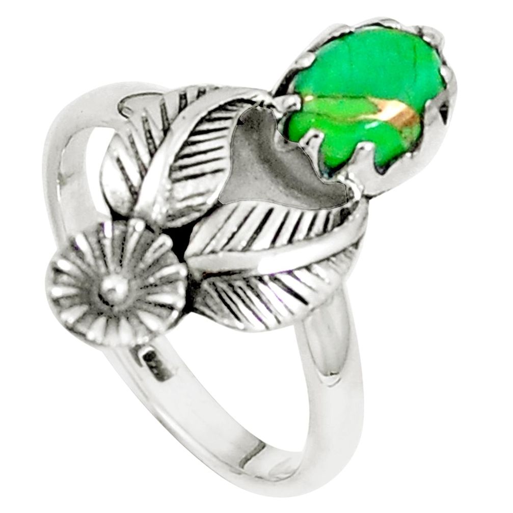 Green copper turquoise 925 sterling silver flower ring size 8 m76575