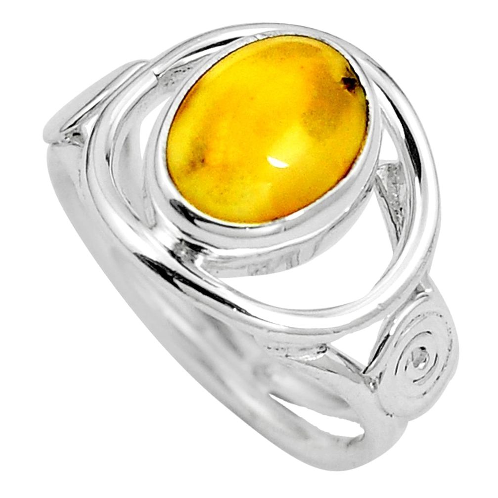 Natural amber bone 925 sterling silver ring jewelry size 7 m77121