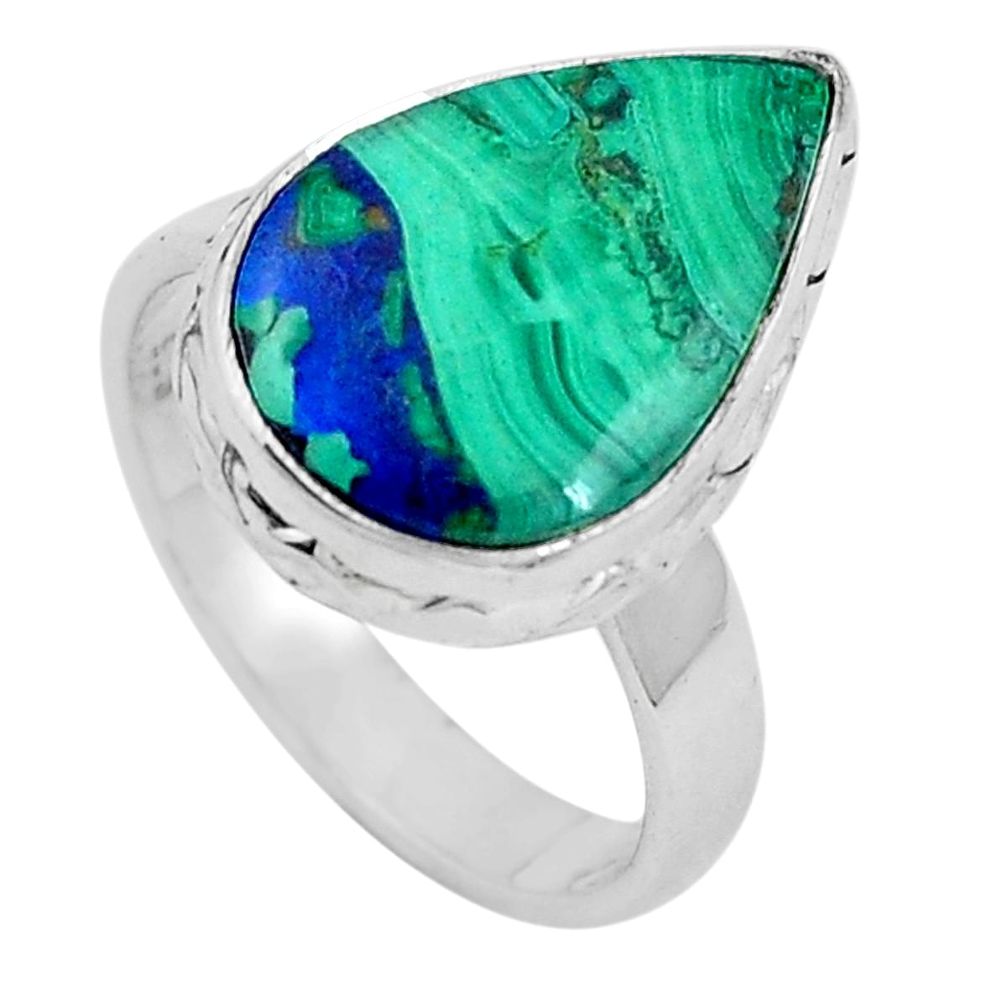 Natural green azurite malachite 925 sterling silver ring size 7.5 m77348