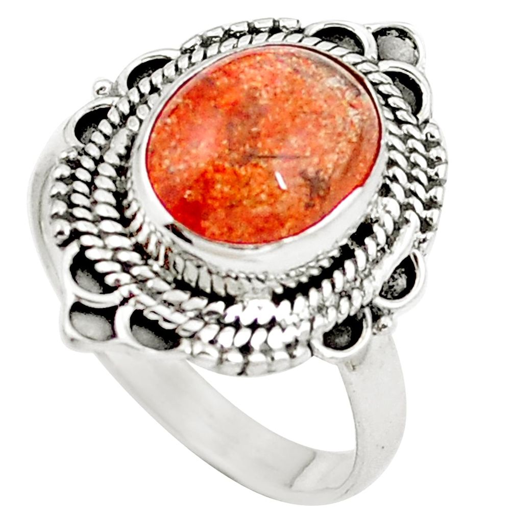 Natural orange sunstone (hematite feldspar) 925 silver ring size 7.5 m77364