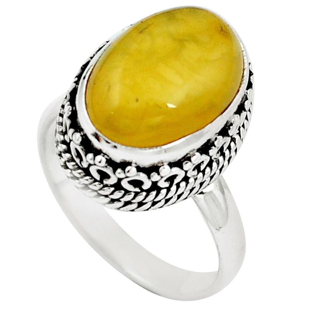 Natural yellow amber bone 925 sterling silver ring size 7.5 m77402