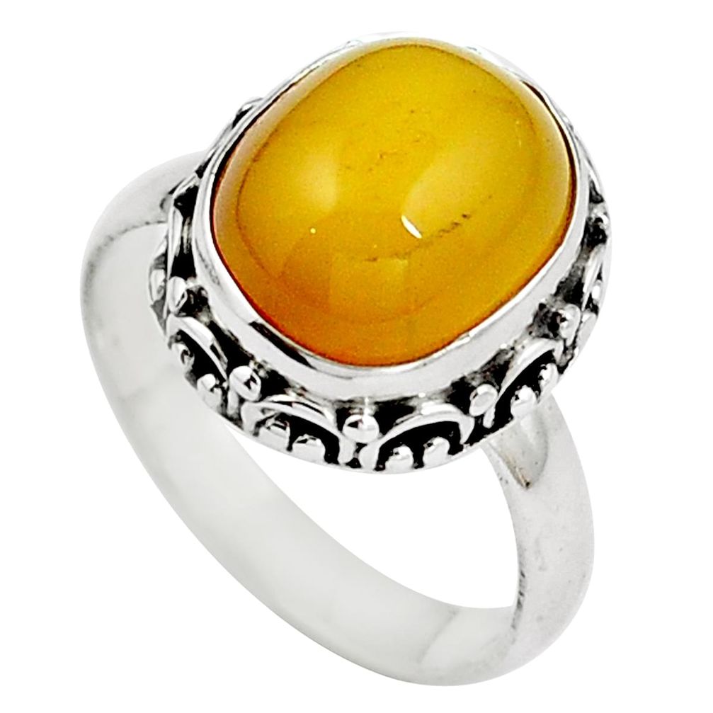 Natural yellow amber bone 925 sterling silver ring size 6.5 m77406