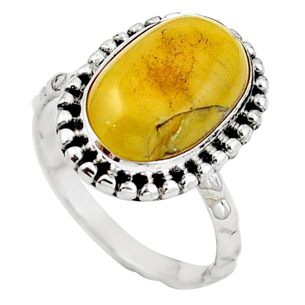 925 sterling silver natural yellow amber bone ring jewelry size 6.5 m77411