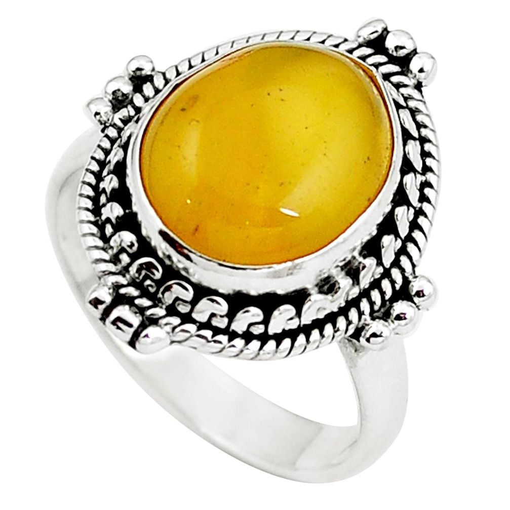 Natural yellow amber bone 925 sterling silver ring size 6.5 m77413