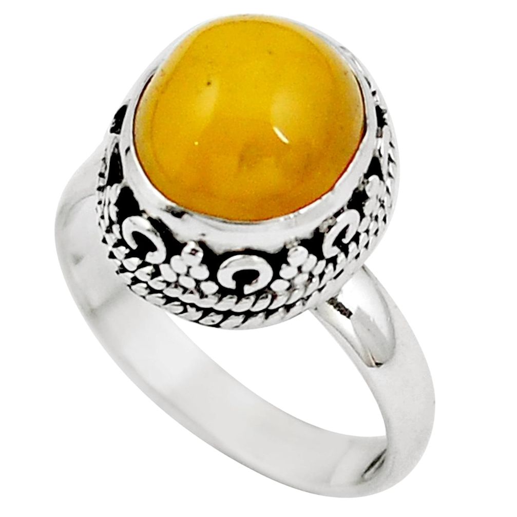 Natural yellow amber bone 925 sterling silver ring jewelry size 6 m77414