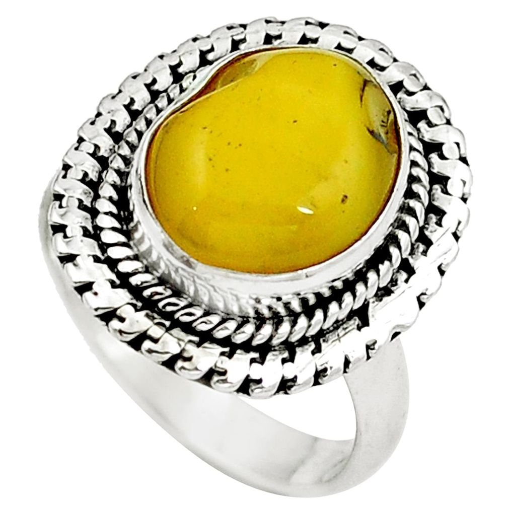 Natural yellow amber bone 925 sterling silver ring size 6.5 m77417