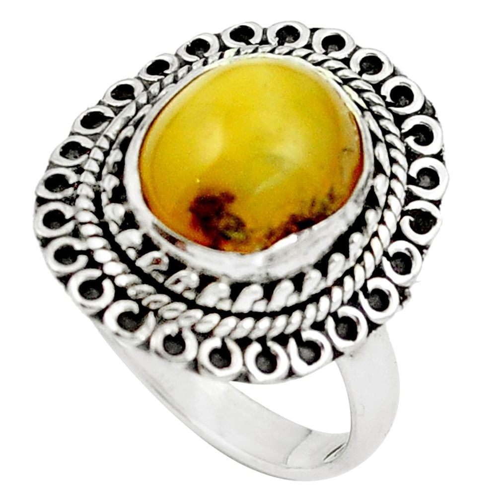 Natural yellow amber bone 925 sterling silver ring jewelry size 8 m77420