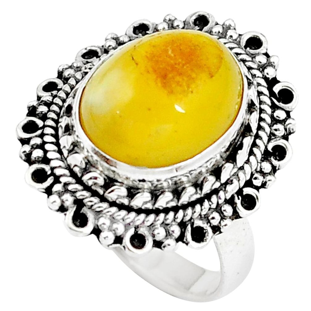 Natural yellow amber bone 925 sterling silver ring size 6.5 m77421