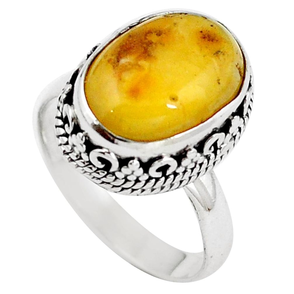 Natural yellow amber bone 925 sterling silver ring jewelry size 7 m77422