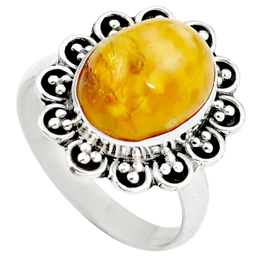 Natural yellow amber bone 925 sterling silver ring jewelry size 7 m77423