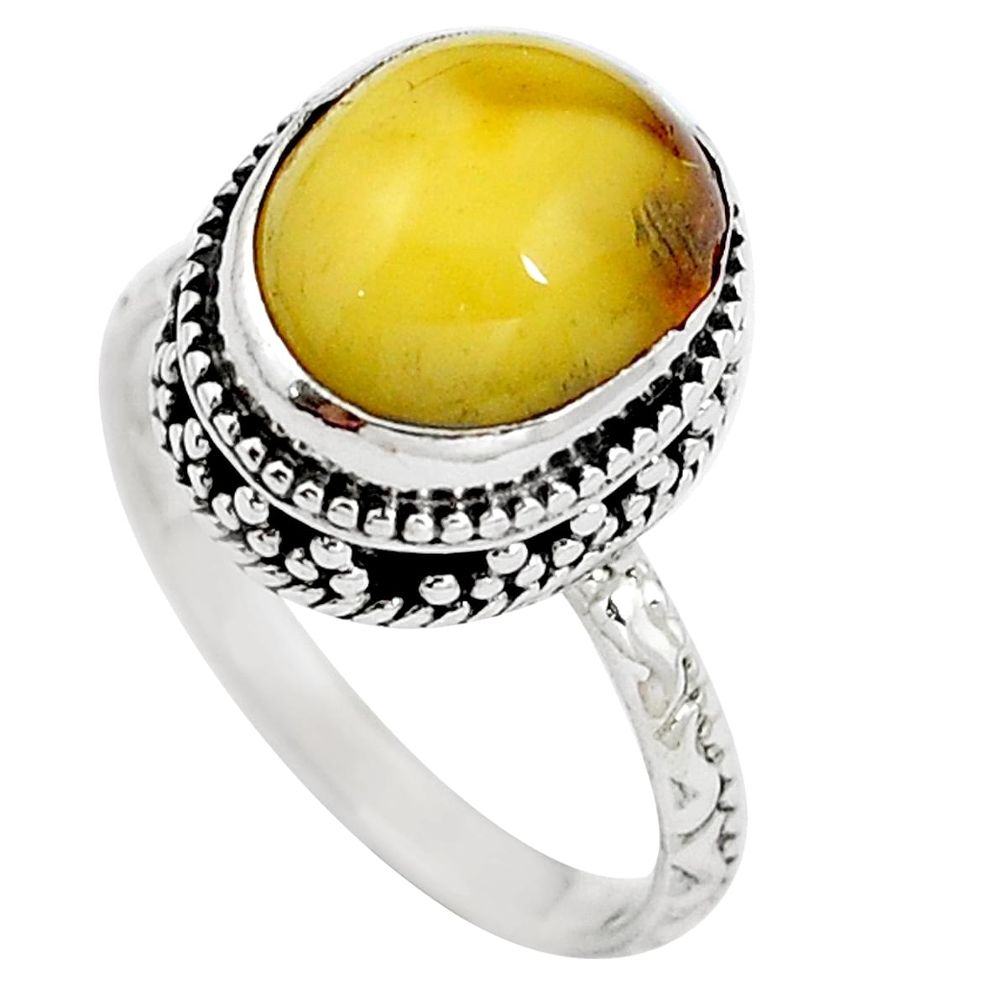 925 sterling silver natural yellow amber bone ring jewelry size 8 m77425