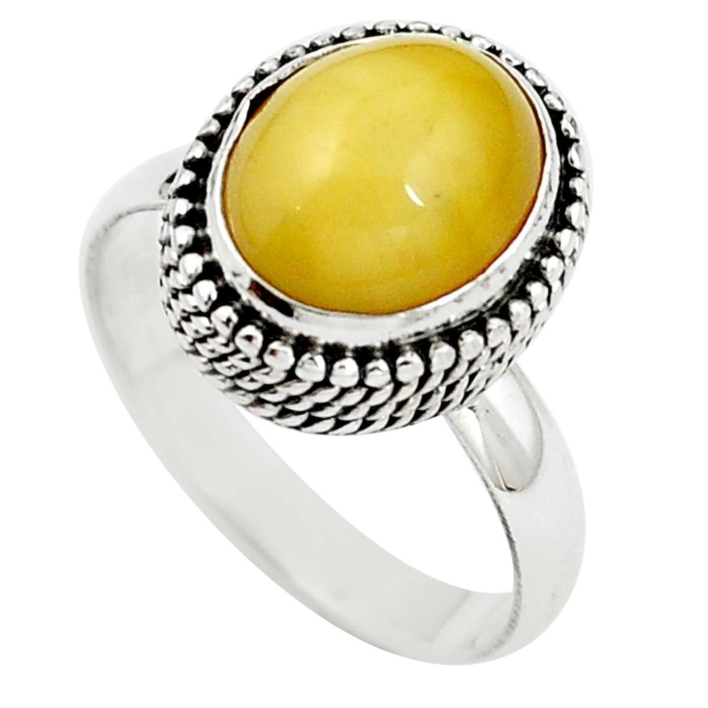 Natural yellow amber bone 925 sterling silver ring jewelry size 8 m77427