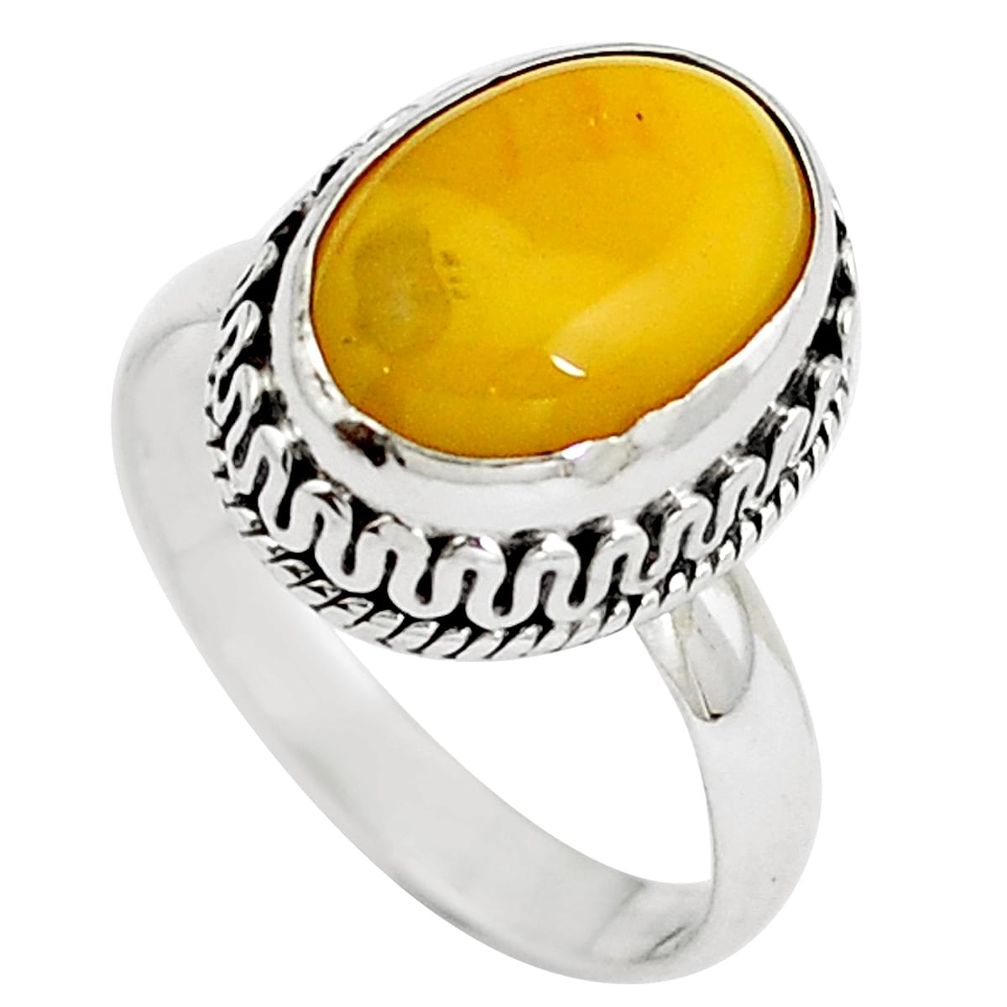 Natural yellow amber bone 925 sterling silver ring jewelry size 7 m77428