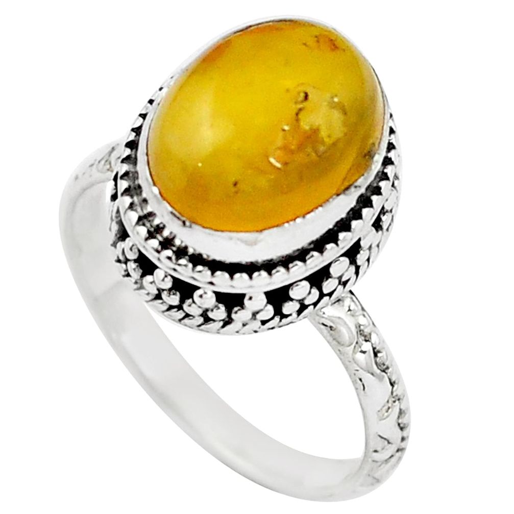 Natural yellow amber bone 925 sterling silver ring size 7.5 m77430