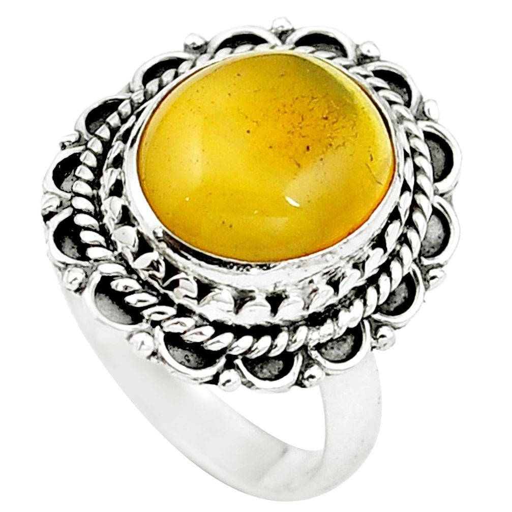 Natural yellow amber bone 925 sterling silver ring jewelry size 6 m77432