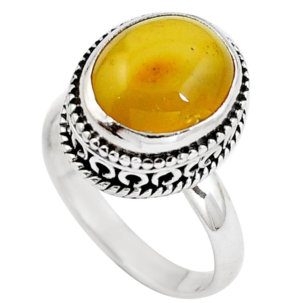 Natural yellow amber bone 925 sterling silver ring jewelry size 7 m77436