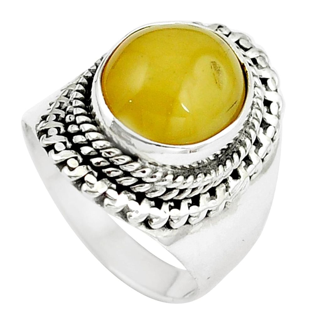 Natural yellow amber bone 925 sterling silver ring jewelry size 7 m77438