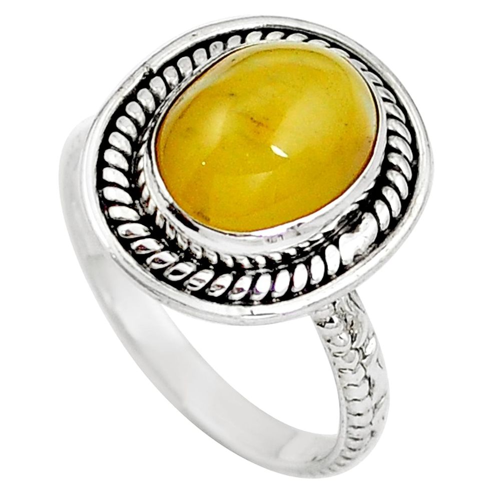 925 sterling silver natural yellow amber bone ring jewelry size 7 m77439