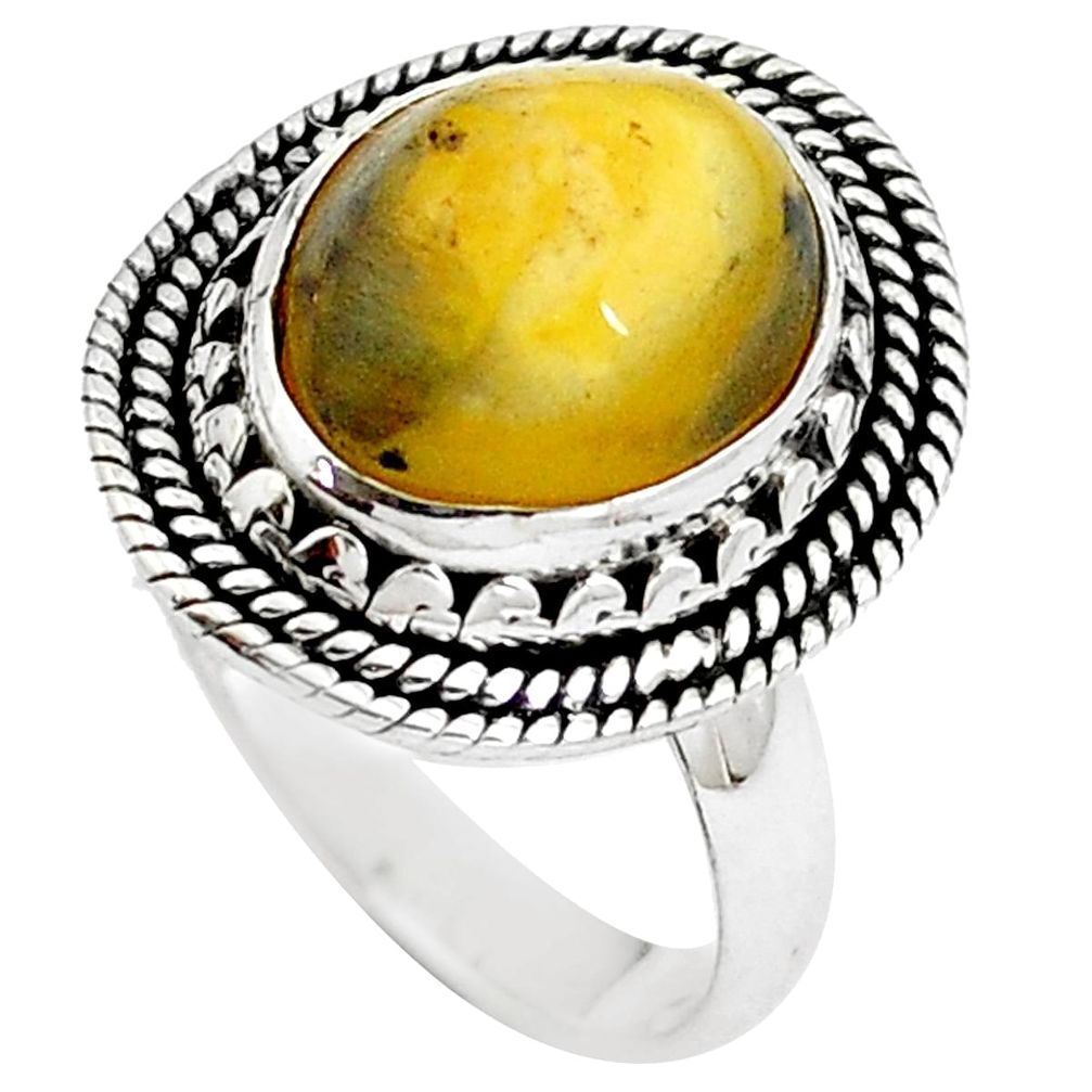 Natural yellow amber bone 925 sterling silver ring size 6.5 m77440