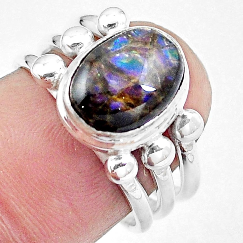 925 silver natural multi color ammolite (canadian) oval ring size 6.5 m77455