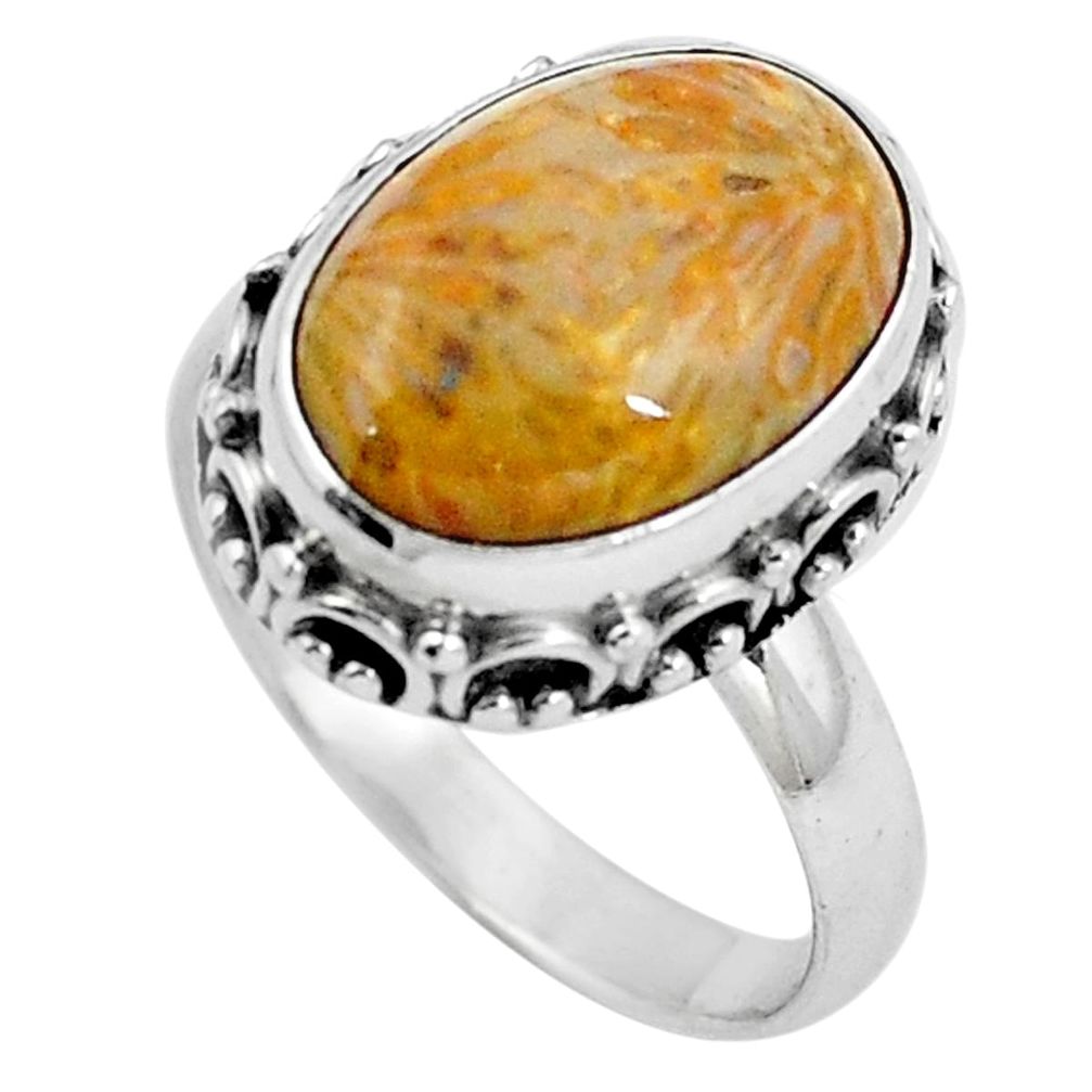 925 silver natural fossil coral (agatized) petoskey stone ring size 6.5 m77549
