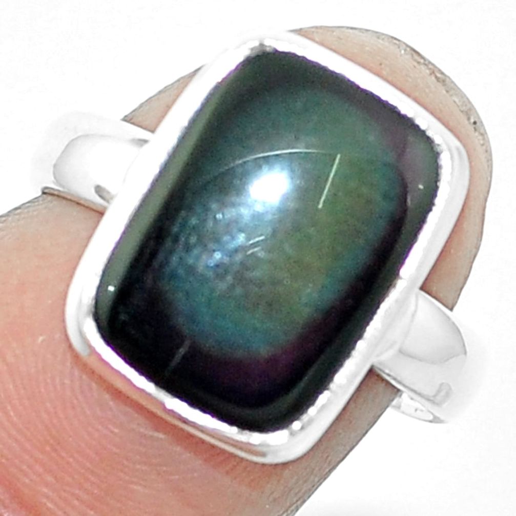 Natural rainbow obsidian eye 925 sterling silver ring size 6.5 m77655