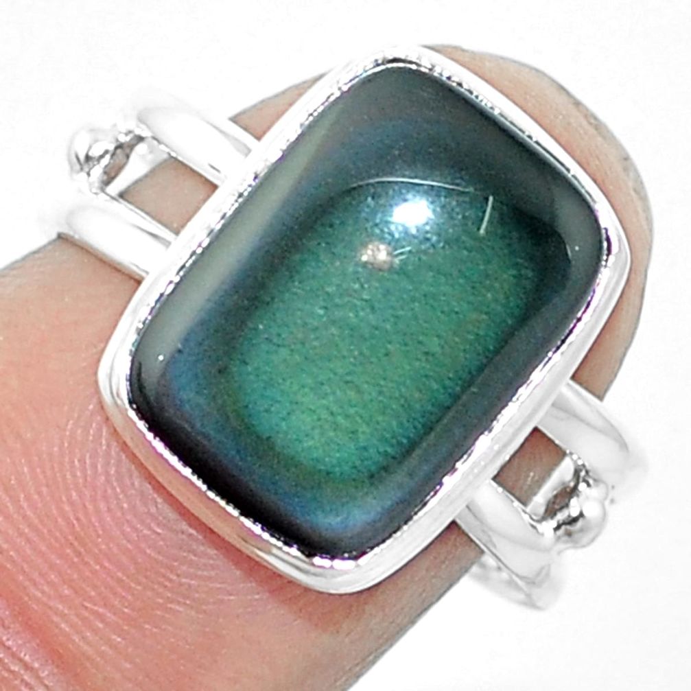 Natural rainbow obsidian eye 925 sterling silver ring size 7 m77658