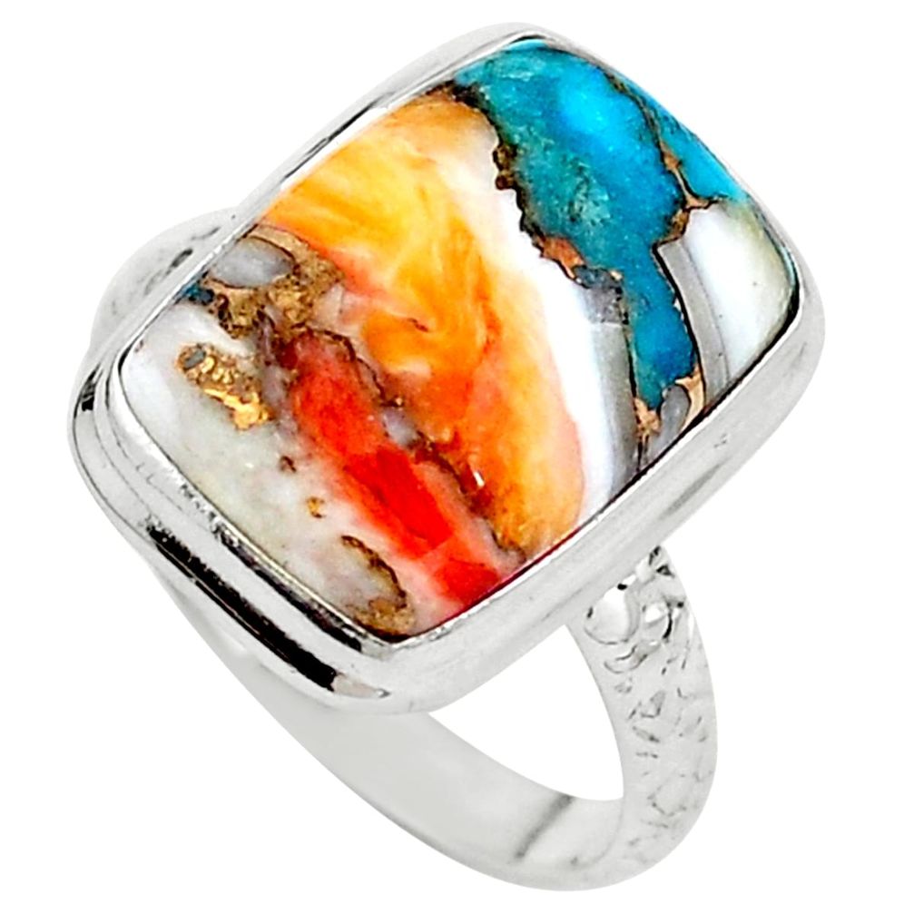Multi color spiny oyster arizona turquoise 925 silver ring size 7.5 m77711