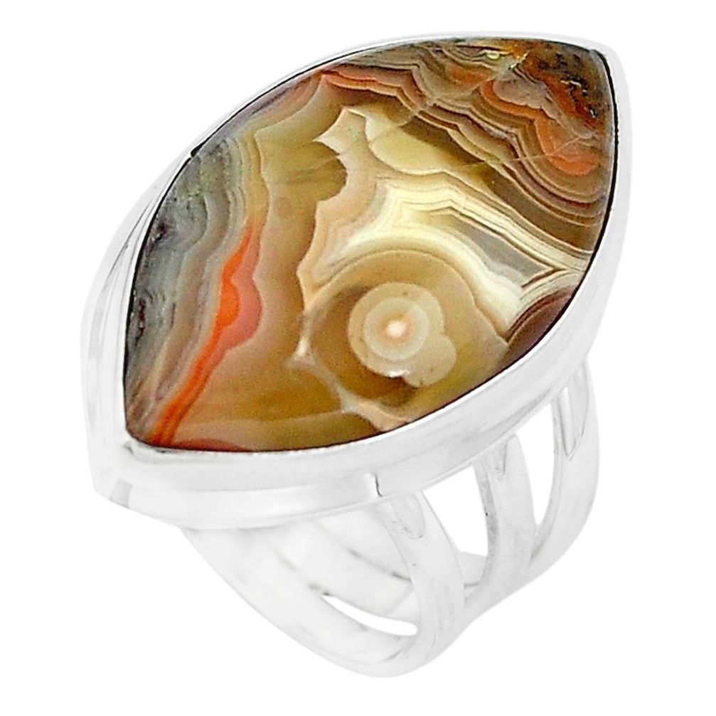 Natural multi color mexican laguna lace agate 925 silver ring size 7.5 m77723