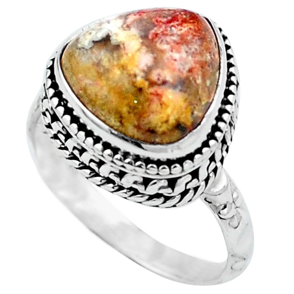 Natural multi color mexican laguna lace agate 925 silver ring size 8 m77775