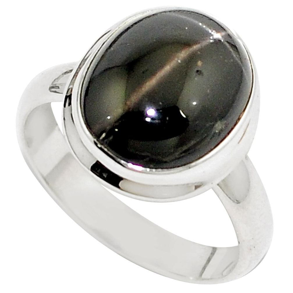 Natural black star oval 925 sterling silver ring jewelry size 8 m77800