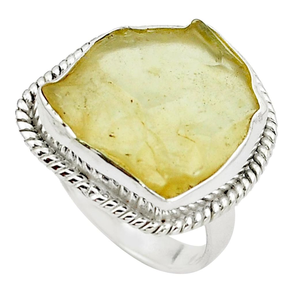 Natural libyan desert glass (gold tektite) 925 silver ring size 8 m77841