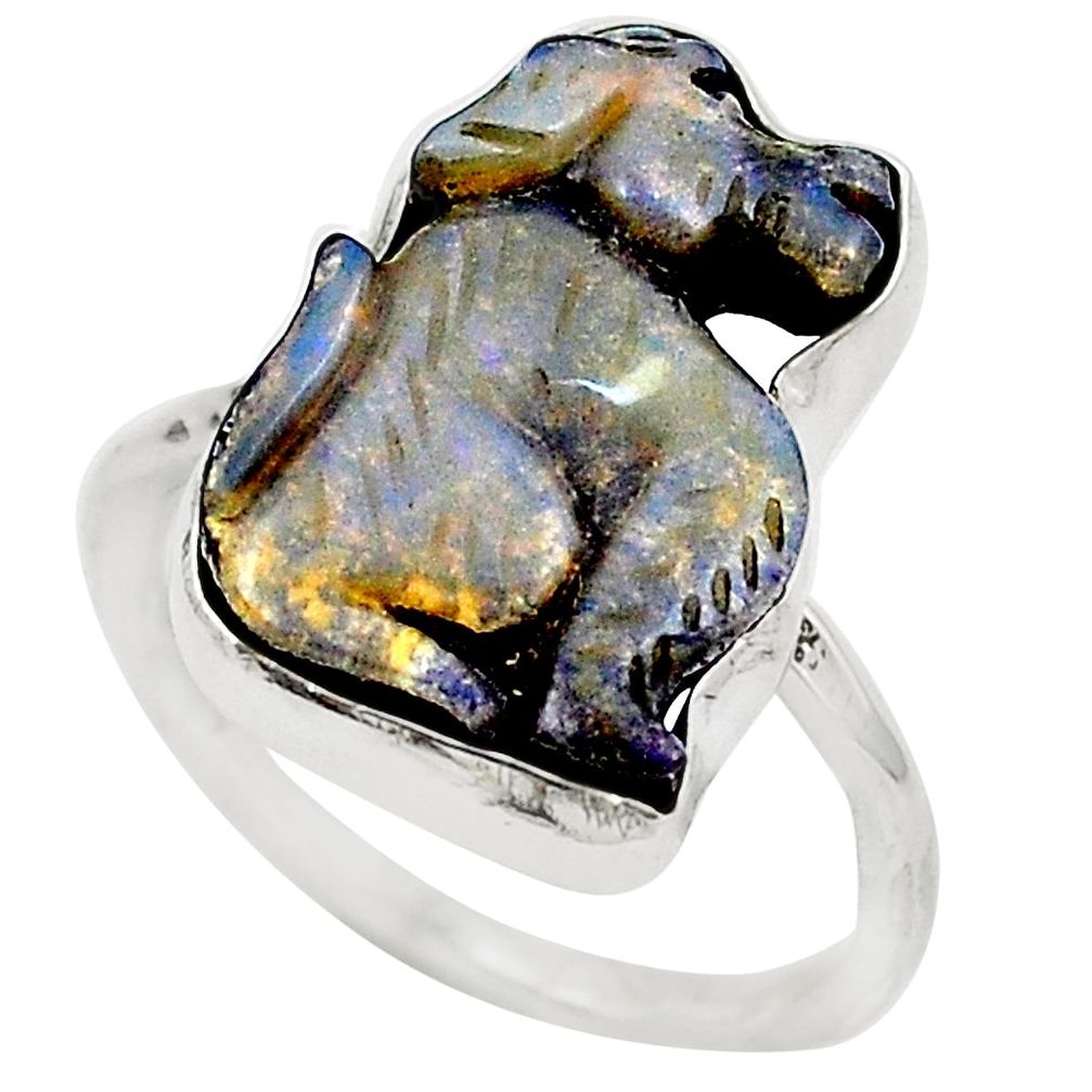 Natural brown boulder opal carving 925 silver ring size 8 m77850