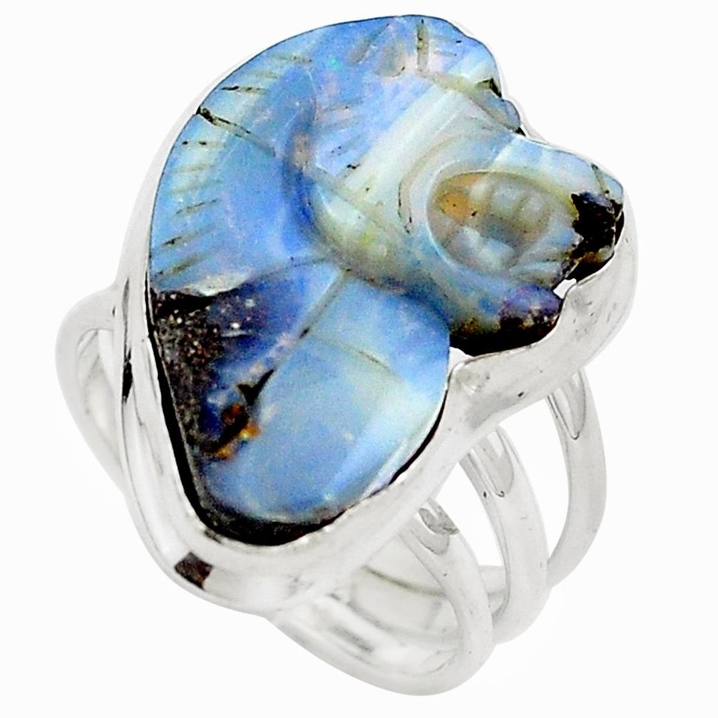 925 silver natural brown boulder opal carving ring jewelry size 8 m77852