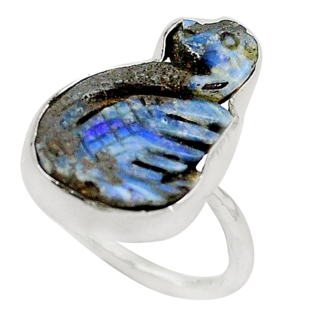 Natural brown boulder opal carving 925 silver ring jewelry size 6.5 m77860