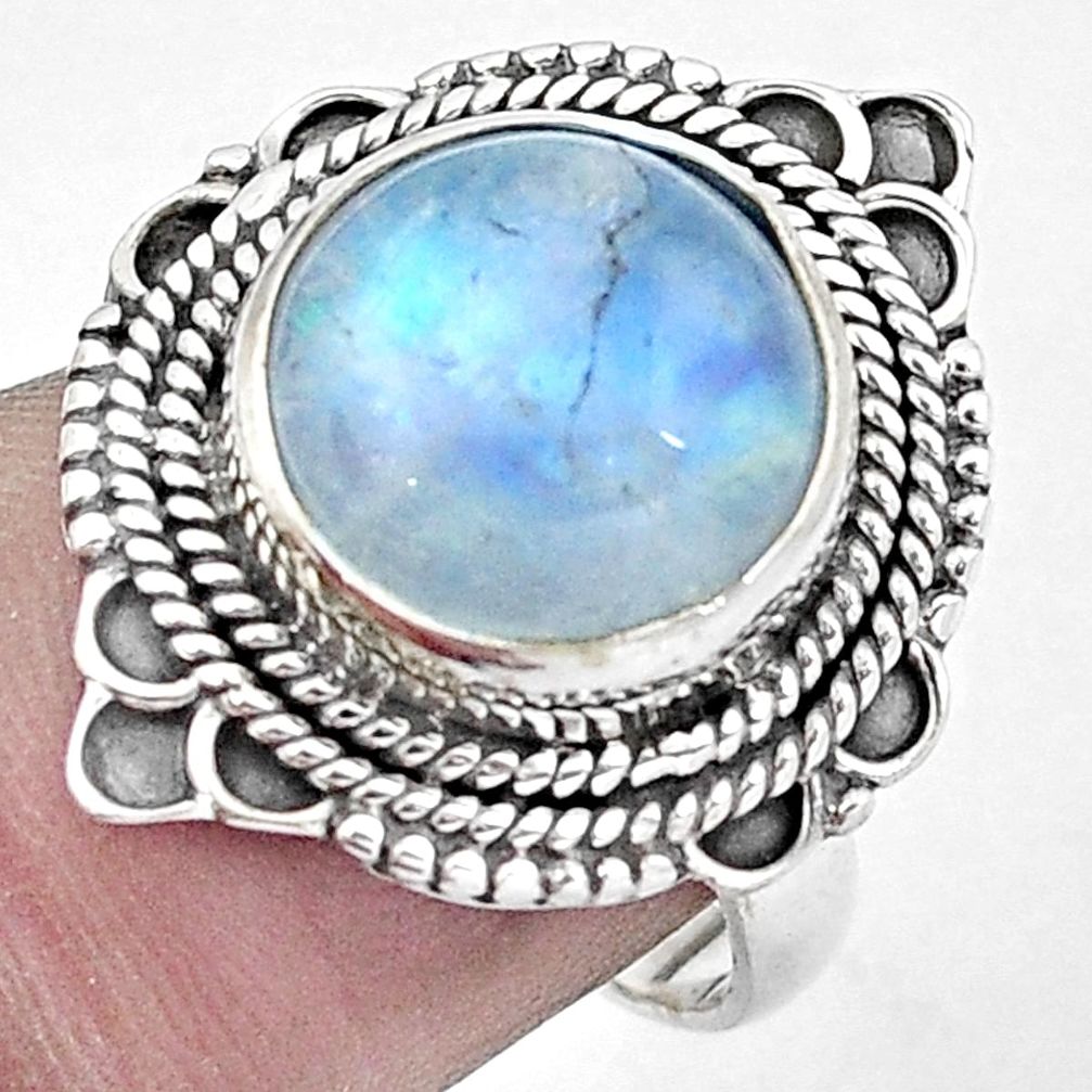 Natural rainbow moonstone 925 sterling silver ring jewelry size 6 m77914