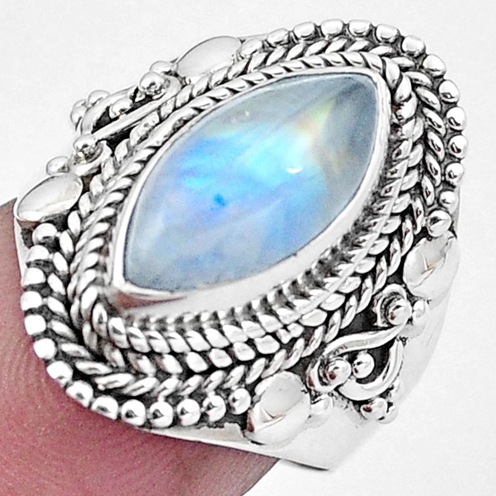 Natural rainbow moonstone 925 sterling silver ring jewelry size 6 m77921