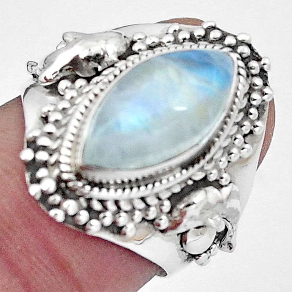 Natural rainbow moonstone 925 sterling silver ring size 6.5 m77922