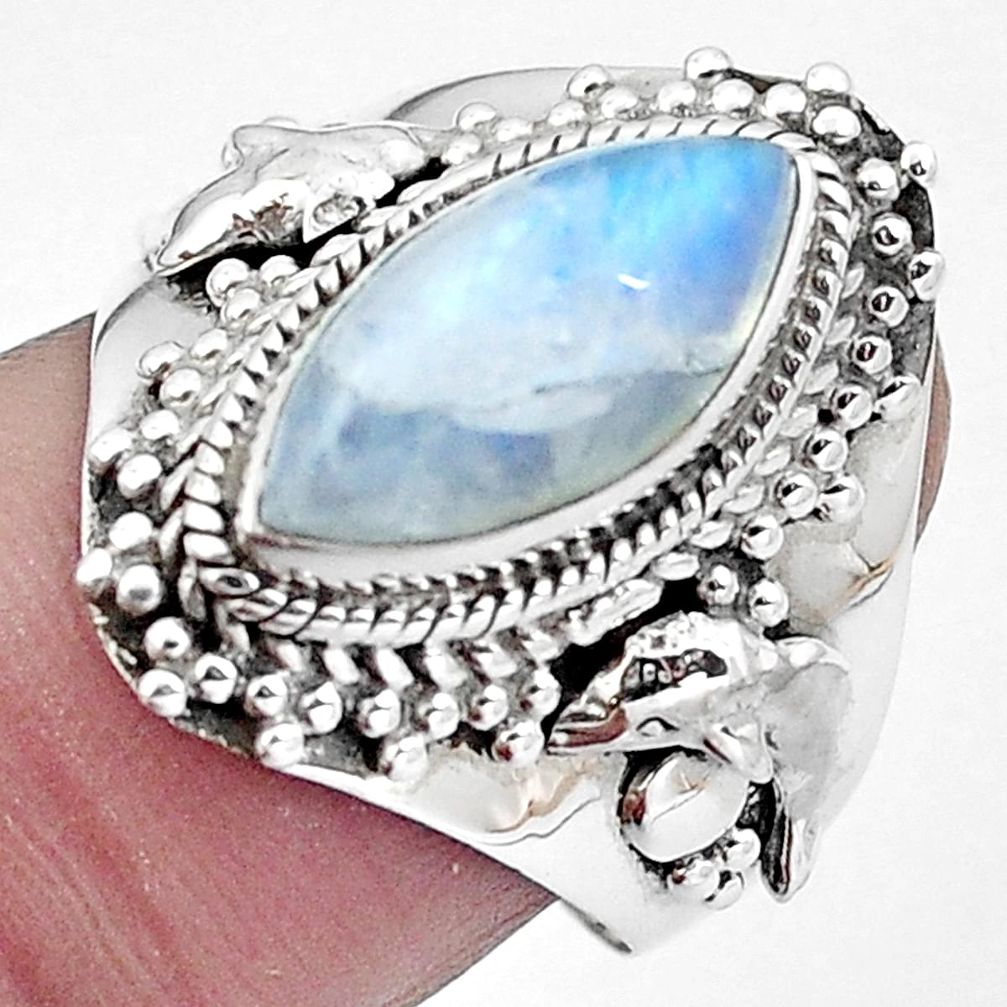 Natural rainbow moonstone 925 sterling silver ring size 7.5 m77924