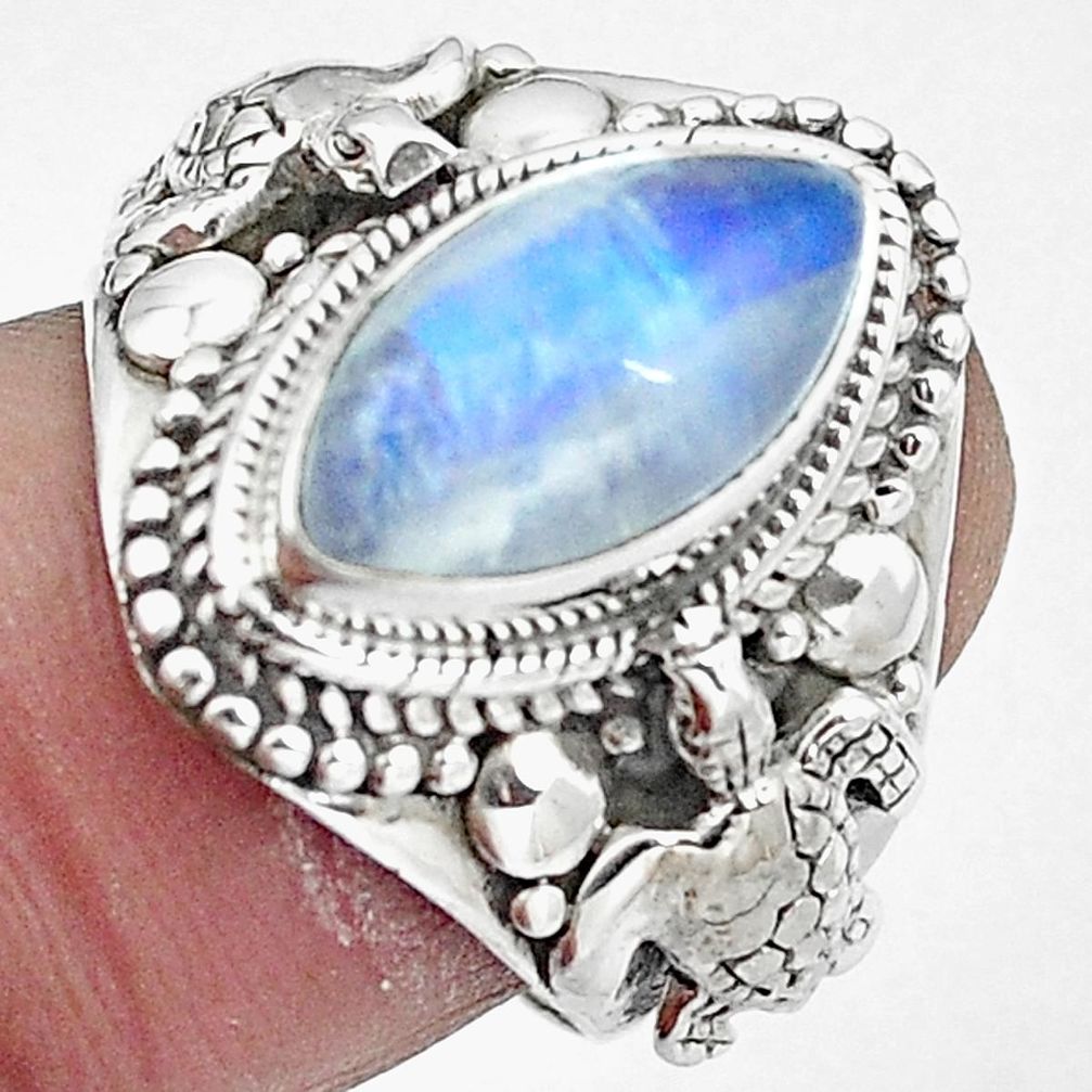 Natural rainbow moonstone 925 silver tortoise ring jewelry size 7 m77927