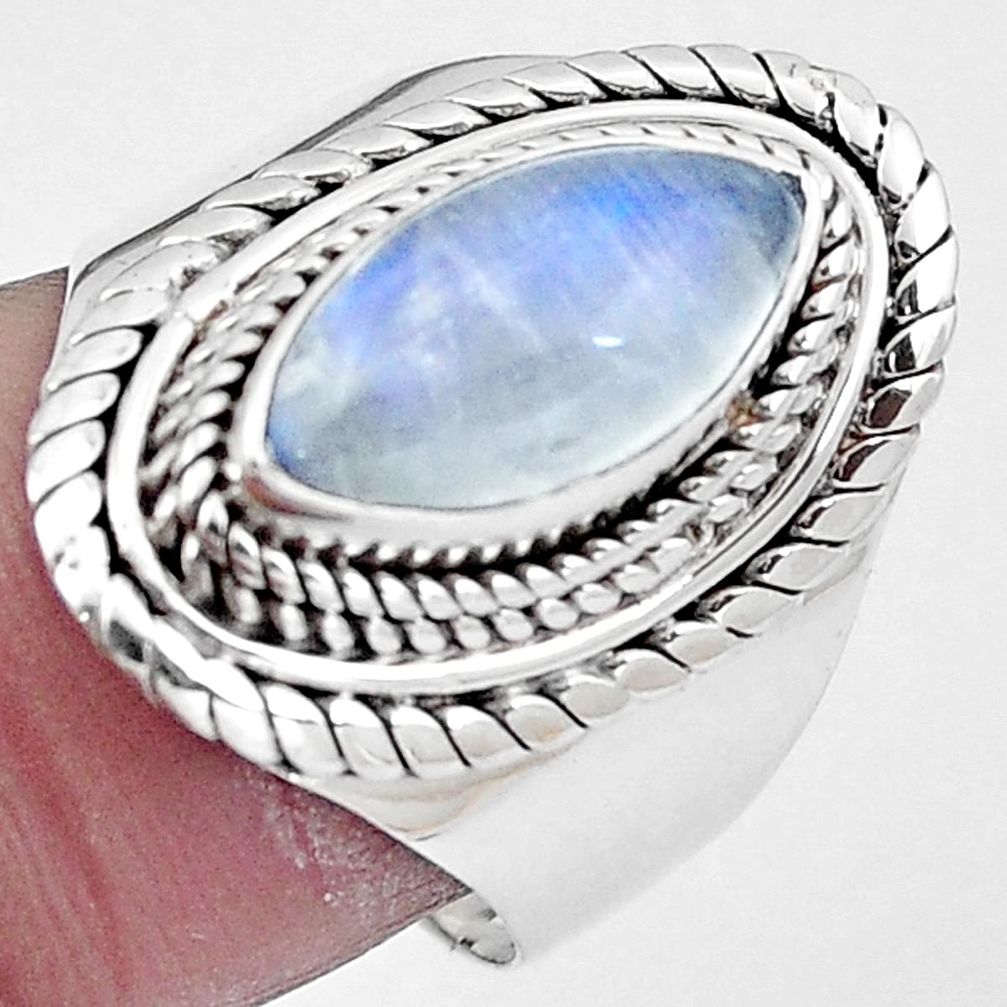 Natural rainbow moonstone 925 sterling silver ring size 7.5 m77928
