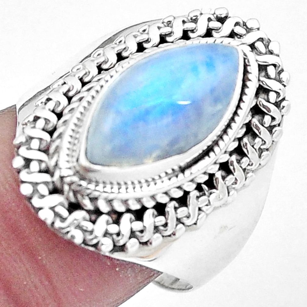 Natural rainbow moonstone 925 sterling silver ring jewelry size 8 m77930