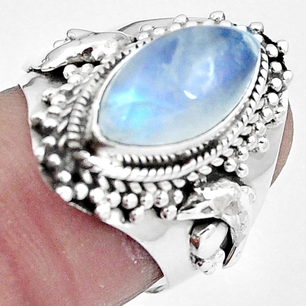 Natural rainbow moonstone 925 sterling silver dolphin ring size 6 m77932