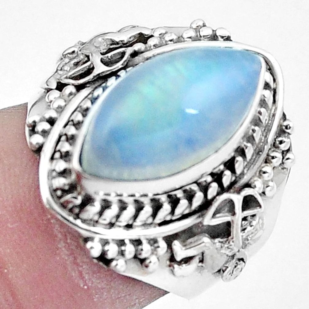 Natural rainbow moonstone 925 silver cupid love angel wings ring size 5.5 m77937