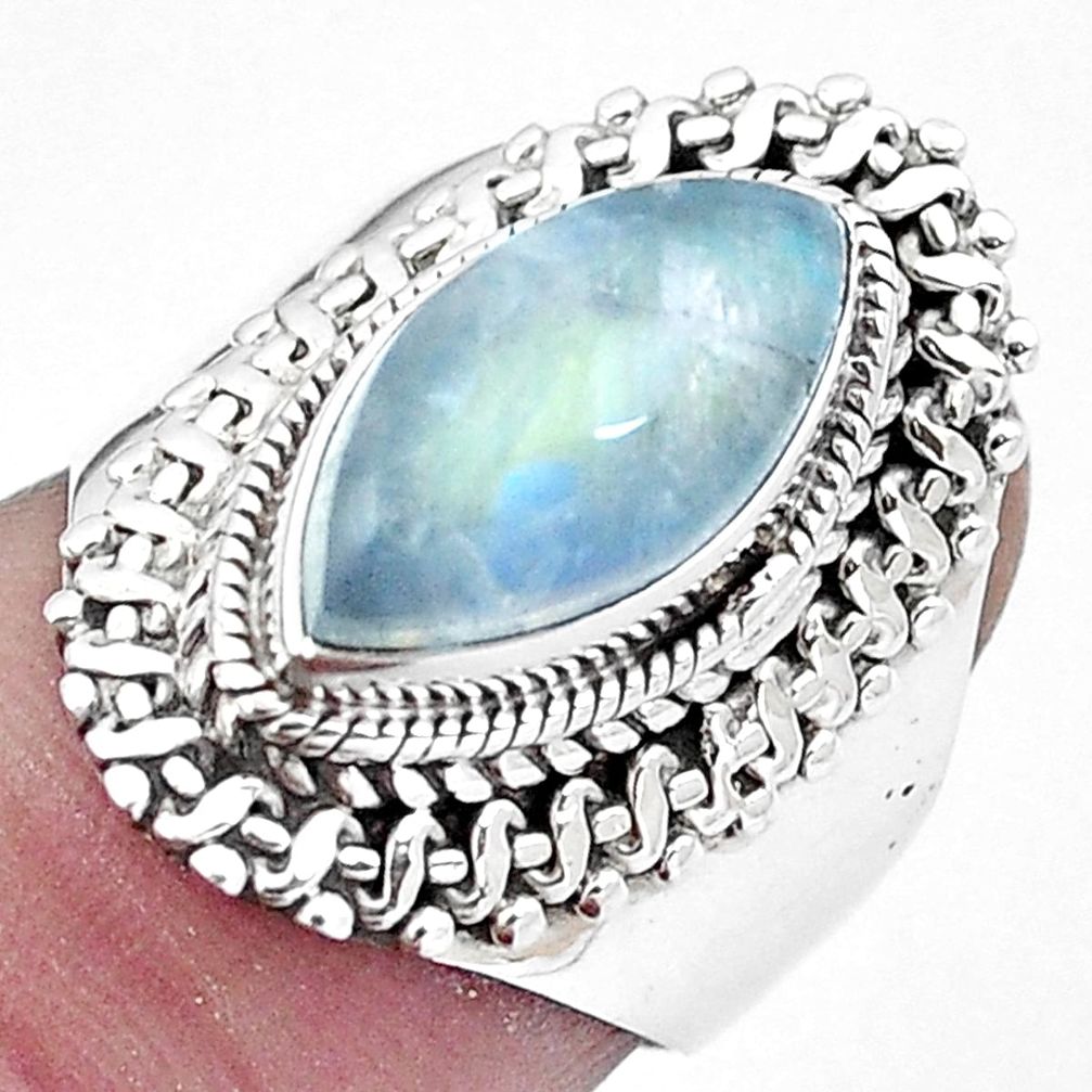 925 sterling silver natural rainbow moonstone marquise ring size 5.5 m77939