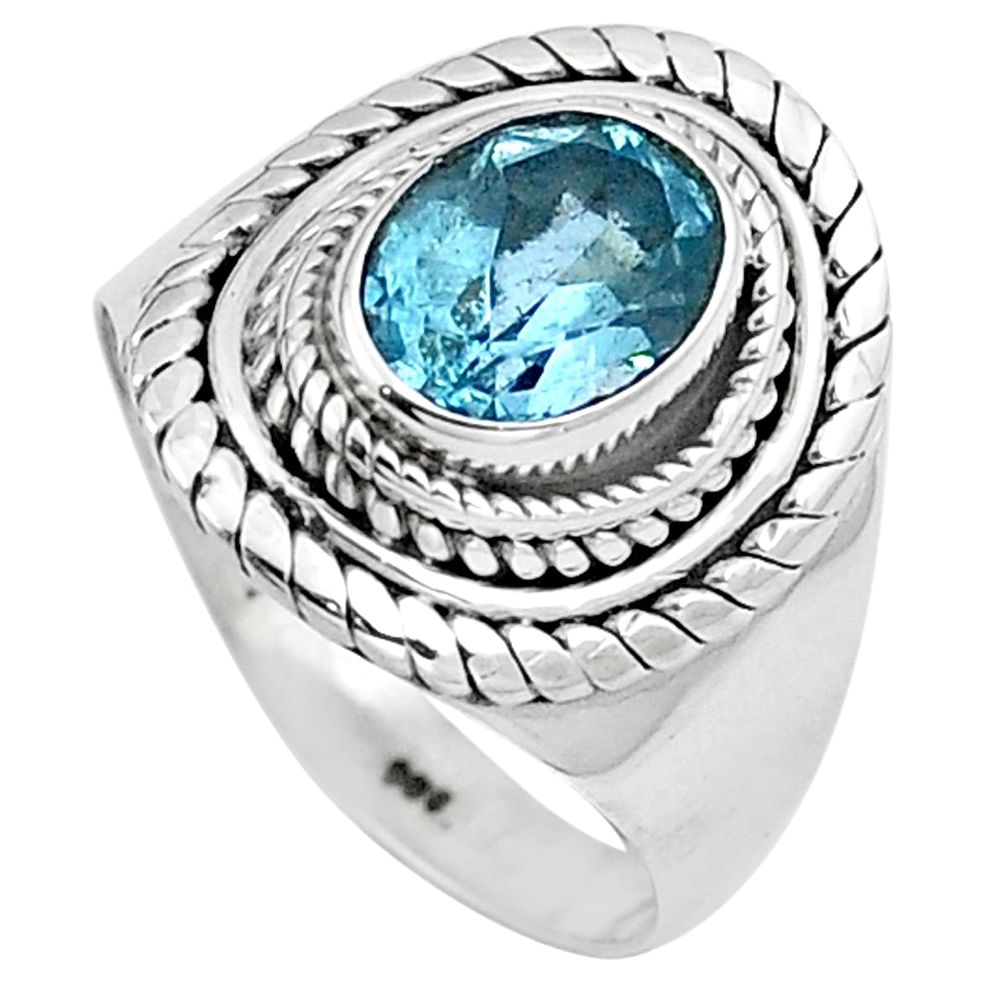 925 sterling silver natural blue topaz oval ring jewelry size 5.5 m77971