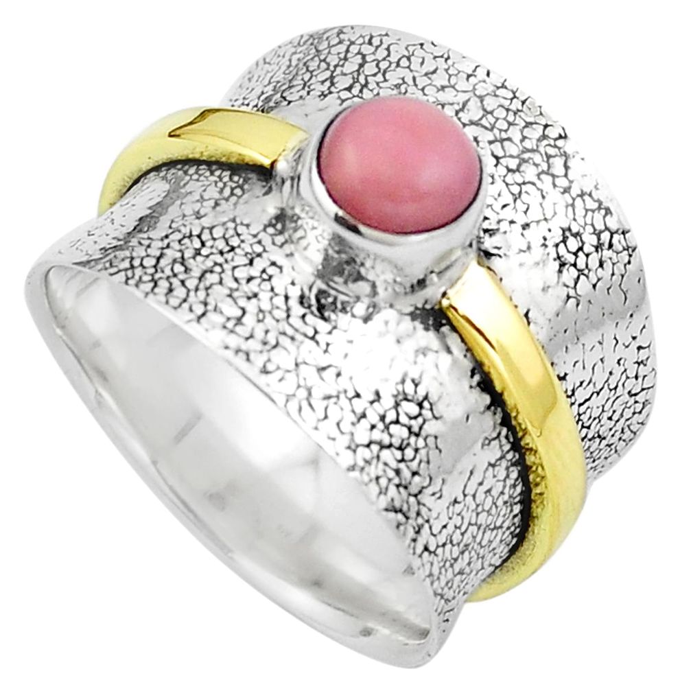 Natural pink opal 925 sterling silver two tone ring jewelry size 9 m77983