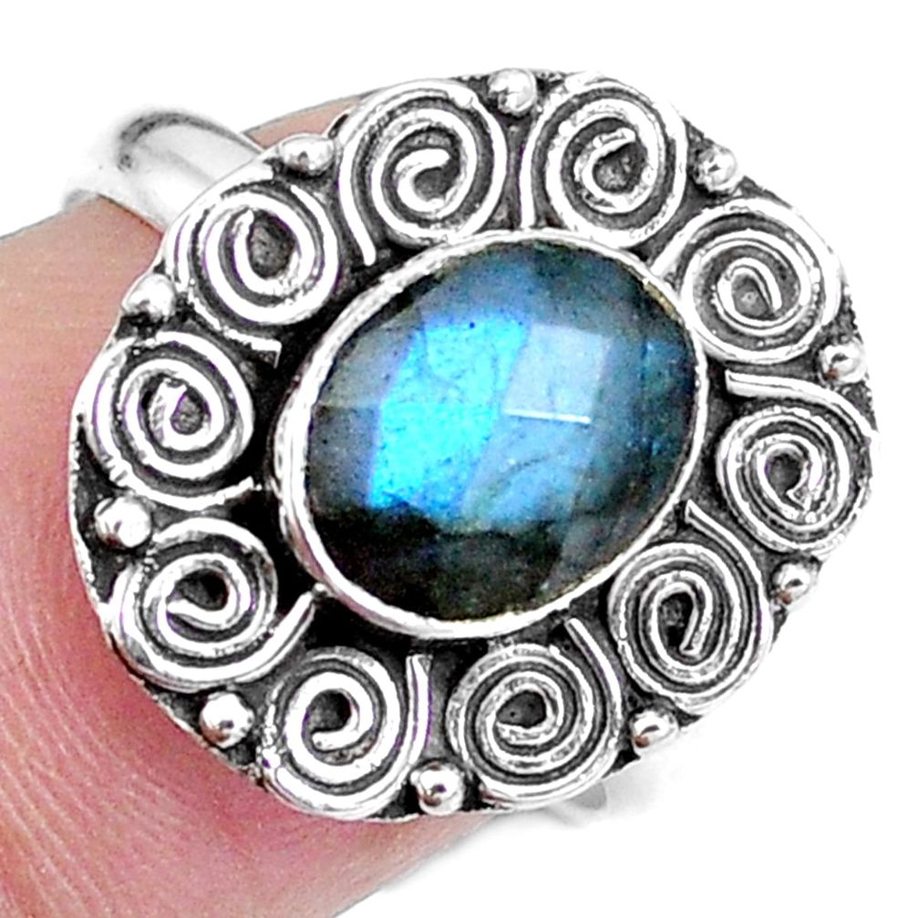 925 sterling silver natural blue labradorite oval ring size 6.5 m78880